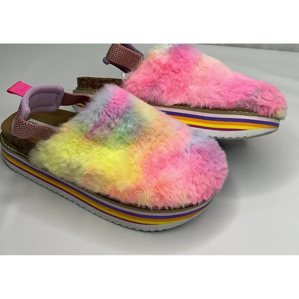 Steve Madden Shoes JKathyy Slippers Platform Faux Fur Mules Rainbow Girls Size 2